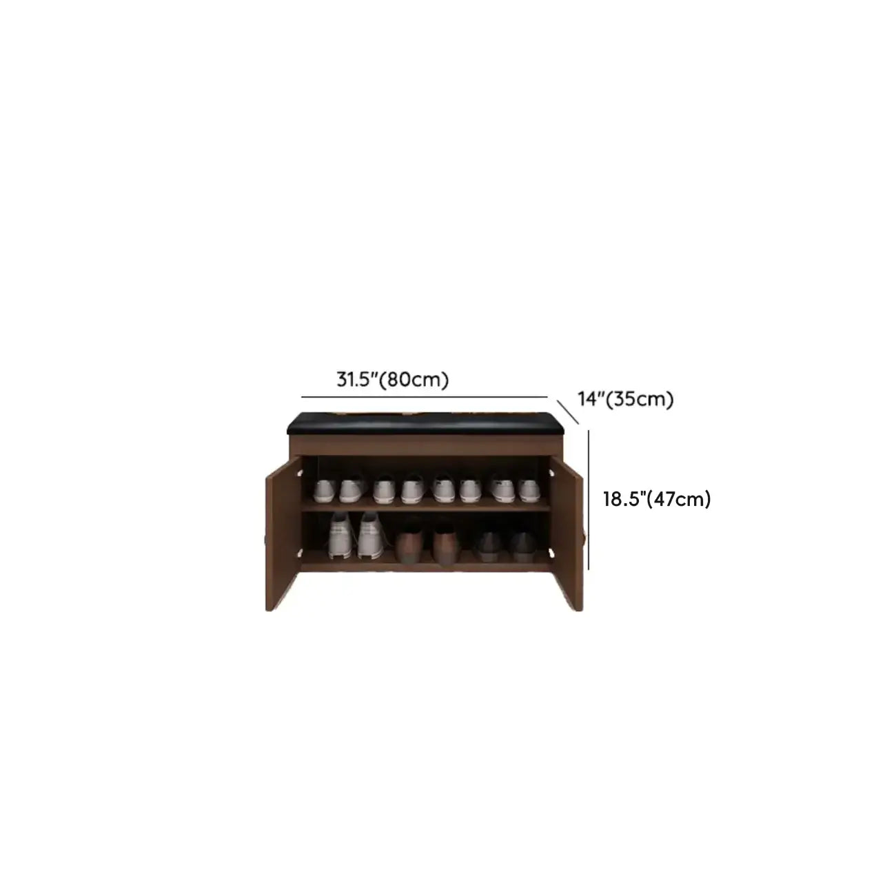 Banc d'entrée avec coussin en cuir, couvercle rabattable en bois et rangement intégré