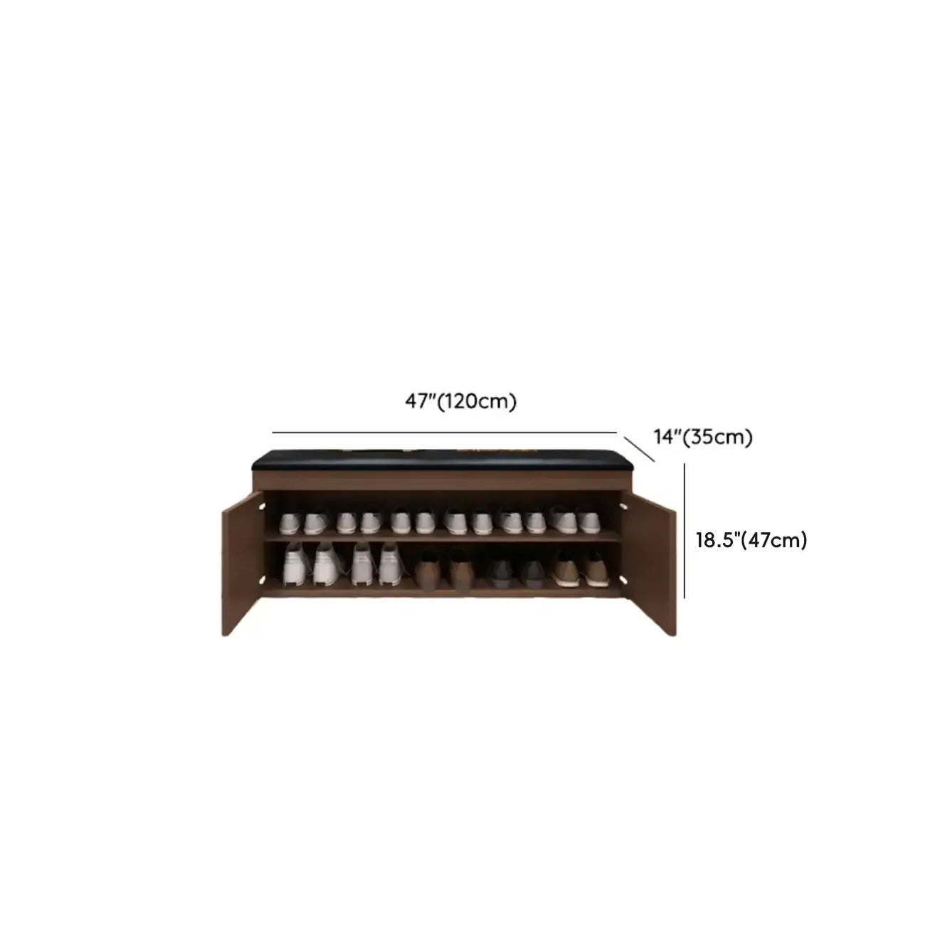 Banc d'entrée avec coussin en cuir, couvercle rabattable en bois et rangement intégré