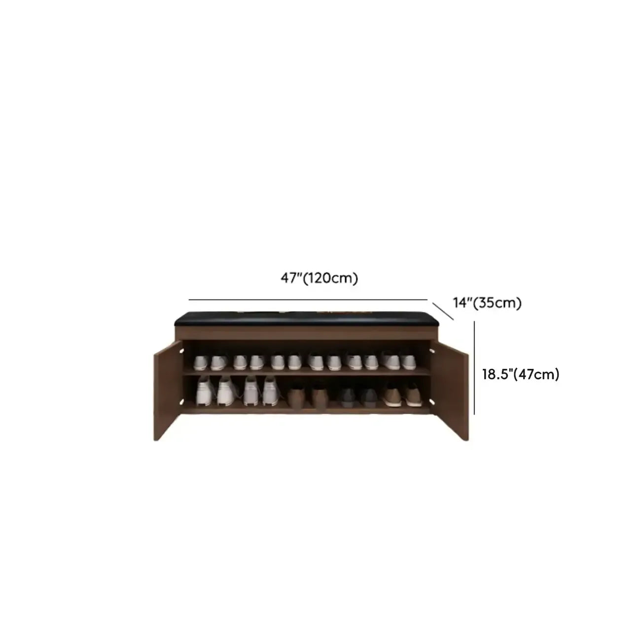 Banc d'entrée avec coussin en cuir, couvercle rabattable en bois et rangement intégré