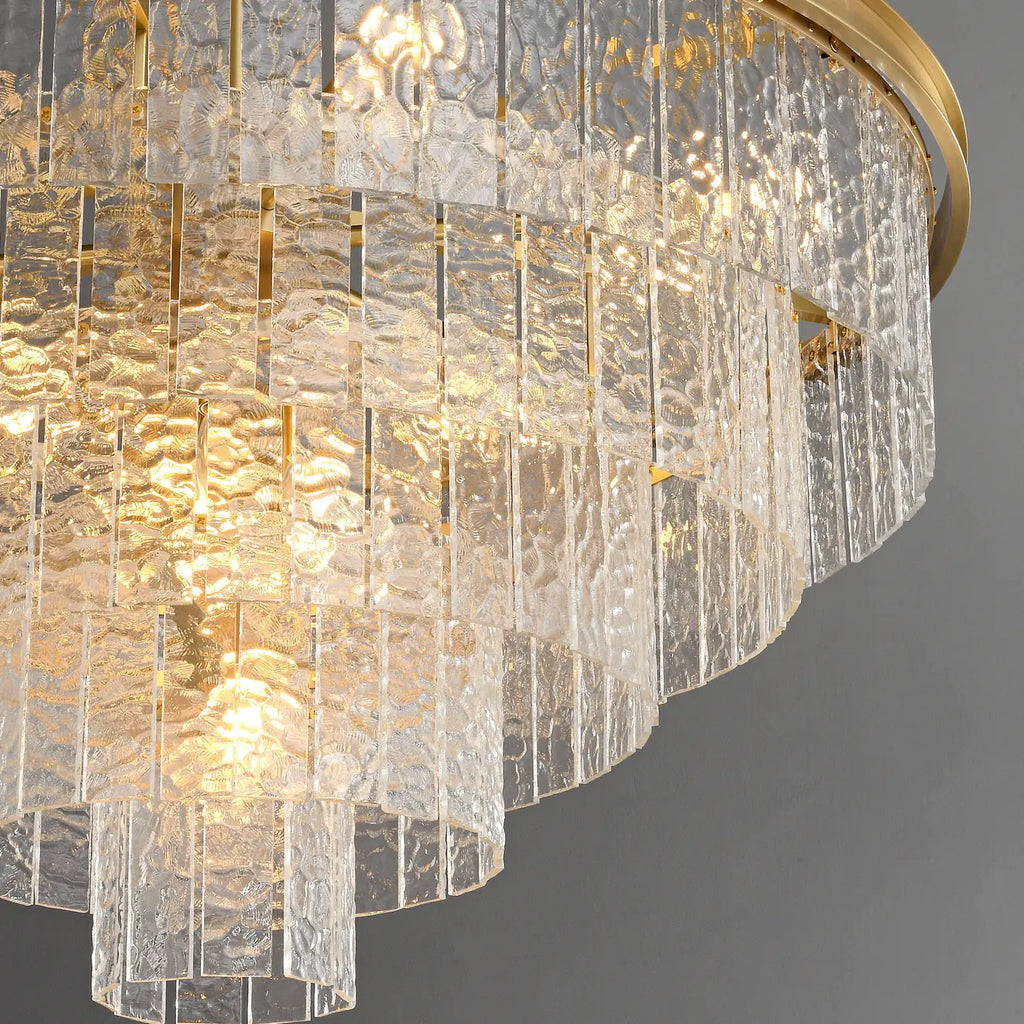 Lustre Gaia de luxe avec tige de suspension en laiton et verre étagé