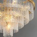 Lustre Gaia de luxe avec tige de suspension en laiton et verre étagé