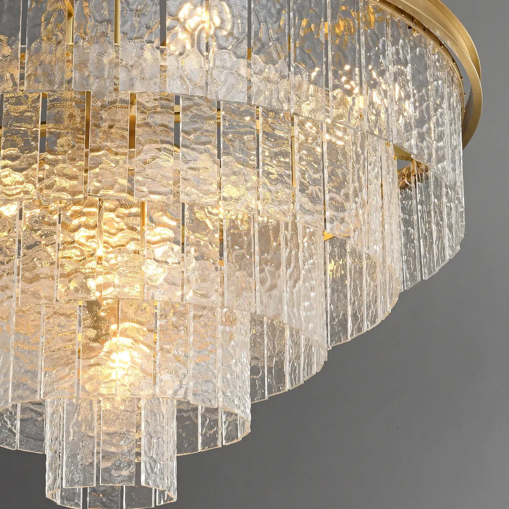 Lustre Gaia de luxe avec tige de suspension en laiton et verre étagé