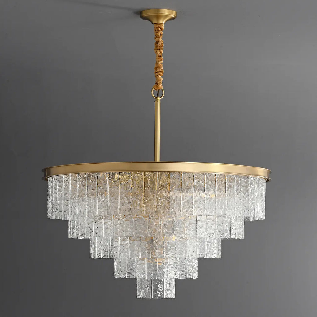 Lustre Gaia de luxe avec tige de suspension en laiton et verre étagé