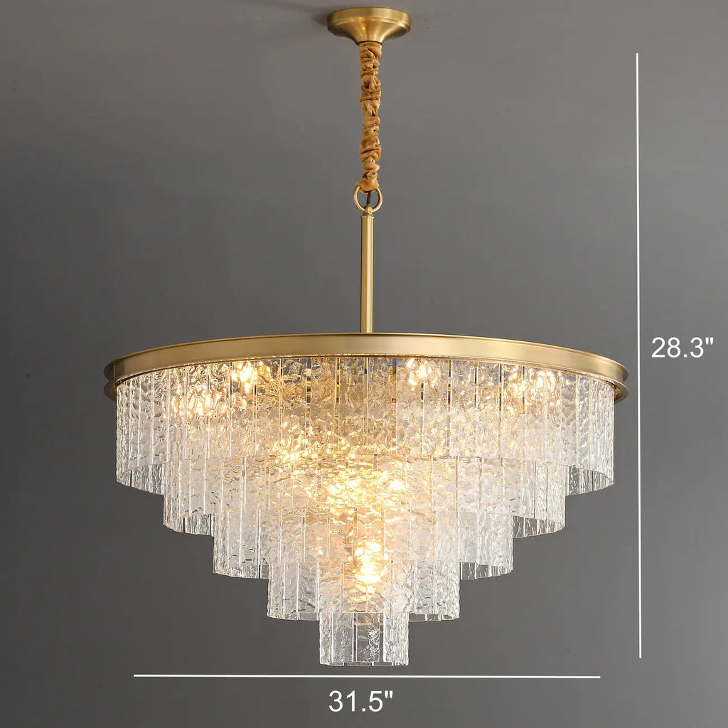Lustre Gaia de luxe avec tige de suspension en laiton et verre étagé