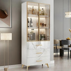 Meuble polyvalent moderne en bois texturé marbre blanc doré et verre