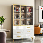 Meuble polyvalent moderne en bois texturé marbre blanc doré et verre