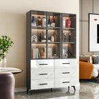 Meuble polyvalent moderne en bois texturé marbre blanc doré et verre