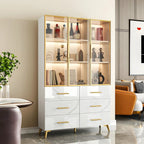 Meuble polyvalent moderne en bois texturé marbre blanc doré et verre