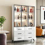 Meuble polyvalent moderne en bois texturé marbre blanc doré et verre