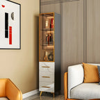 Meuble polyvalent moderne en bois texturé marbre blanc doré et verre