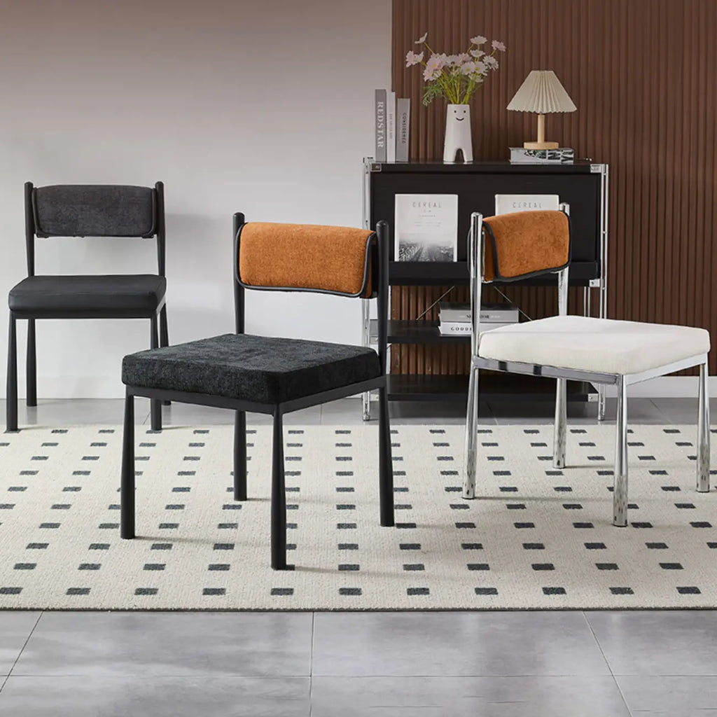 Chaise de salle à manger rembourrée en lin de style moderne du milieu du siècle