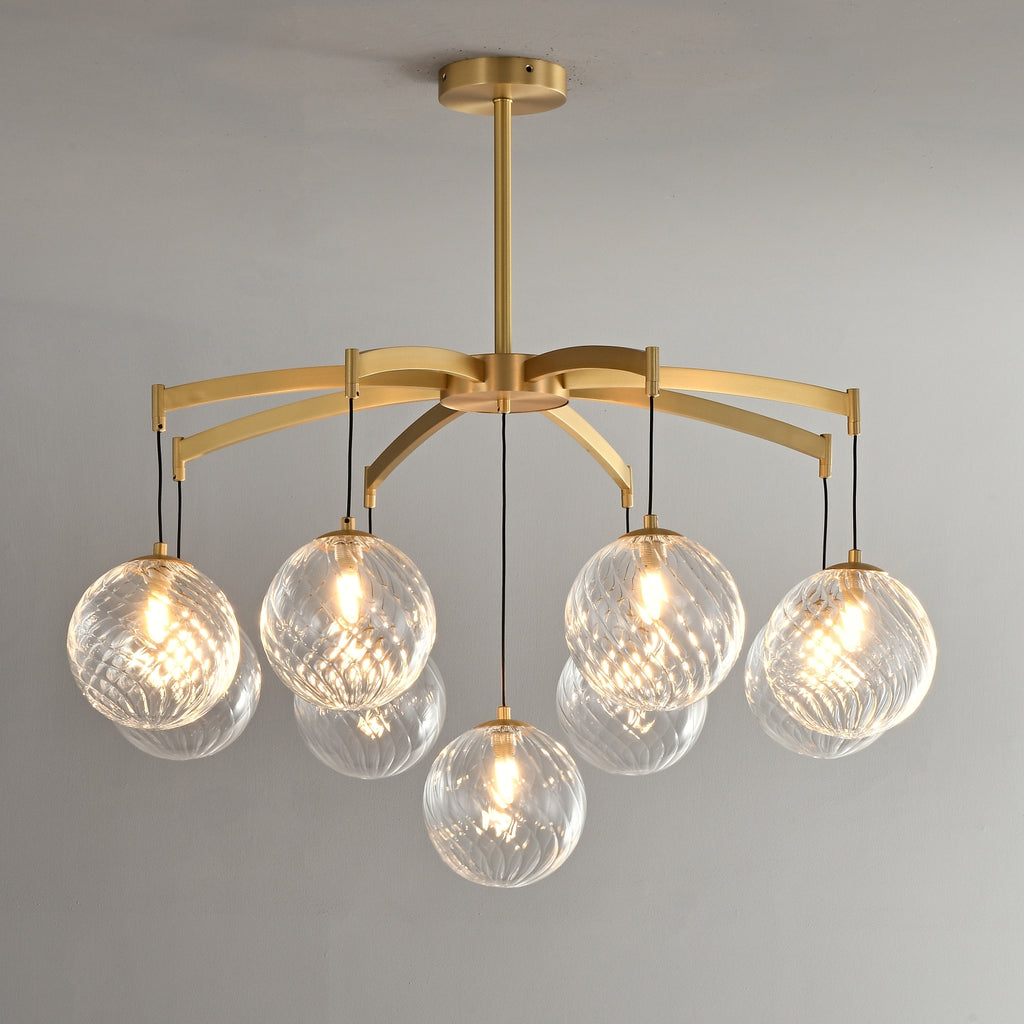 Lustre sphérique en verre doré et cristal, design moderne et élégant