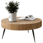 Tavolino scandinavo rotondo a 4 gambe con venature del legno