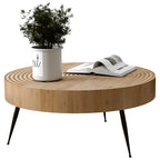 Tavolino scandinavo rotondo a 4 gambe con venature del legno
