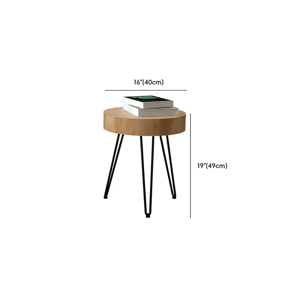 Tavolino scandinavo rotondo a 4 gambe con venature del legno