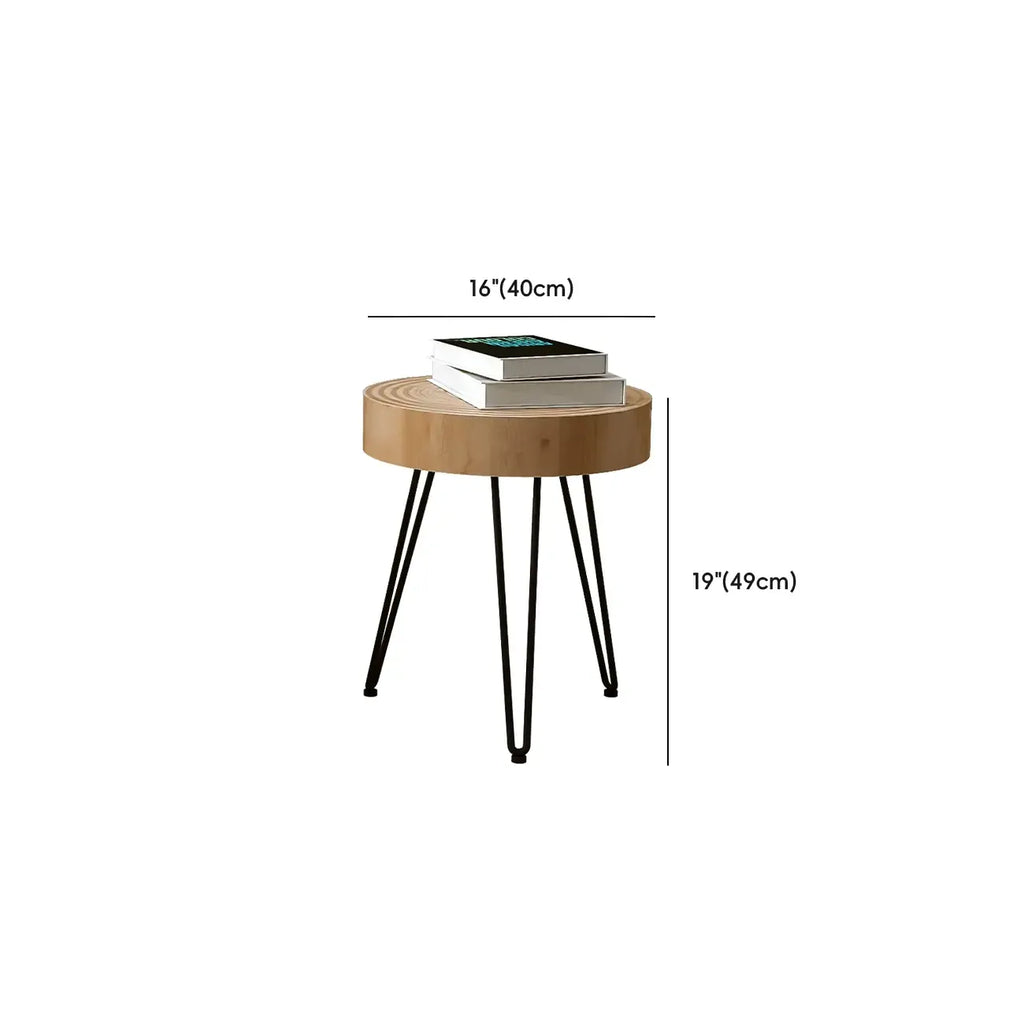Tavolino scandinavo rotondo a 4 gambe con venature del legno