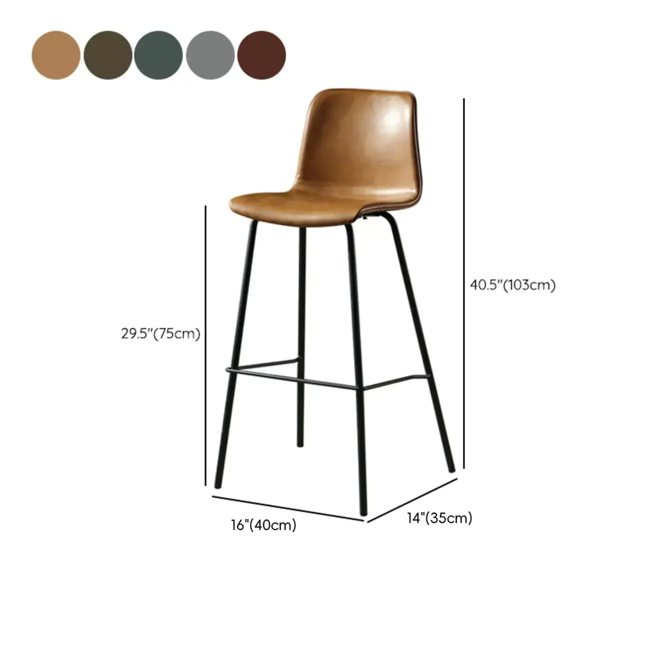 Tabouret de bar industriel en cuir avec structure métallique et repose-pieds