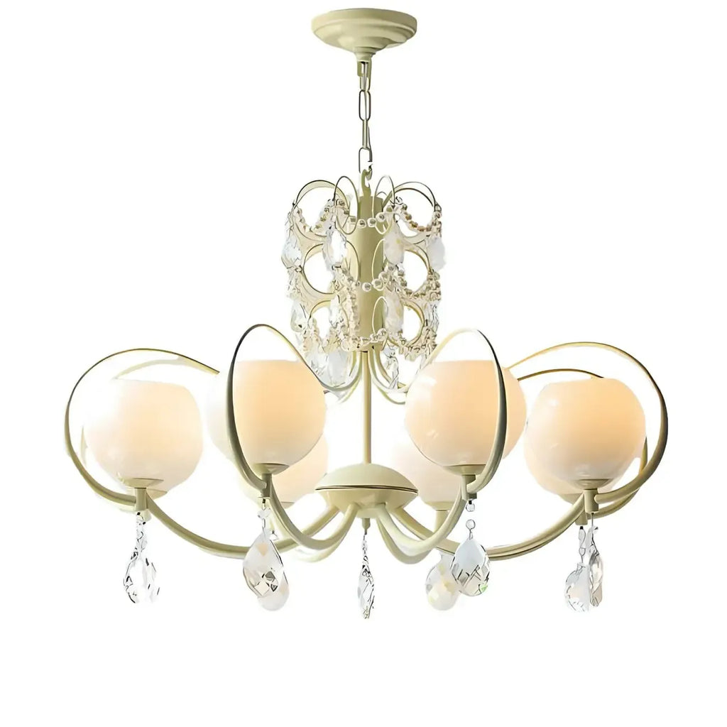 Lustre moderne en cristal, métal ivoire et verre blanc.