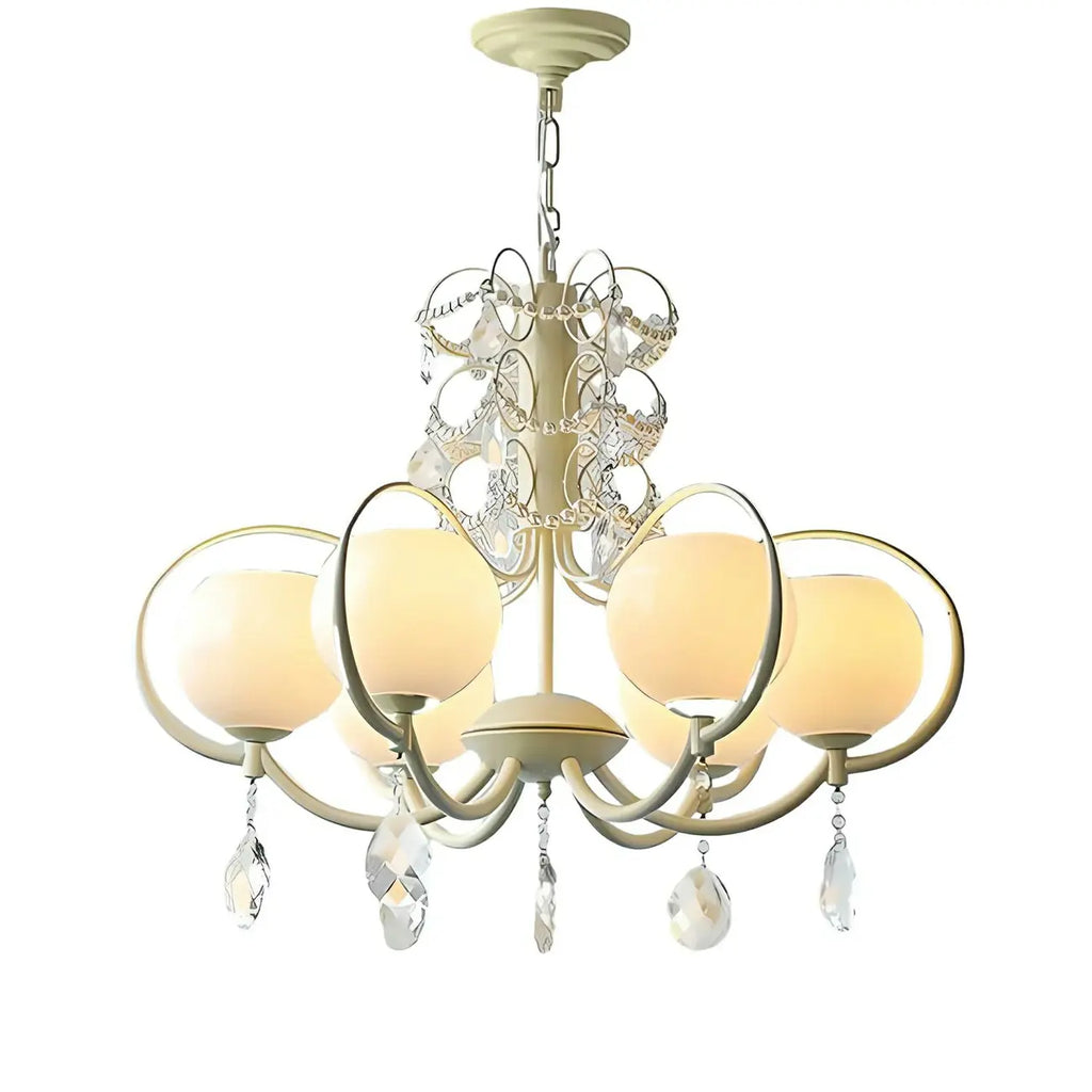 Lustre moderne en cristal, métal ivoire et verre blanc.