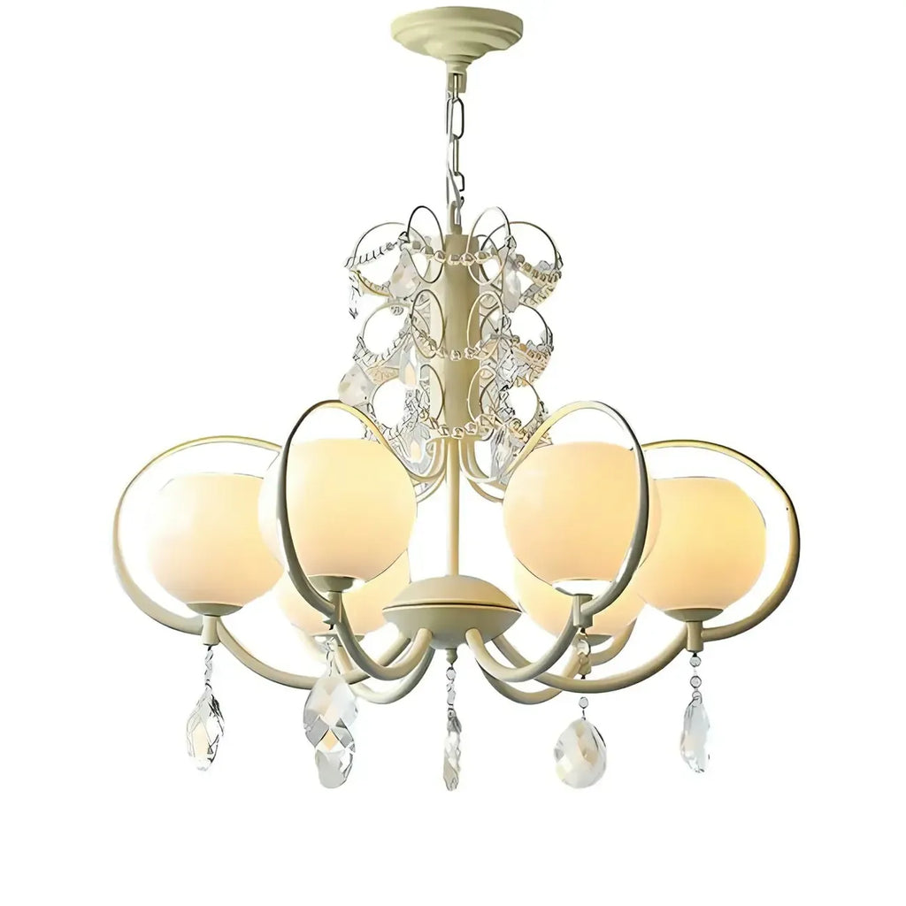 Lustre moderne en cristal, métal ivoire et verre blanc.
