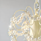 Lustre moderne en cristal, métal ivoire et verre blanc.