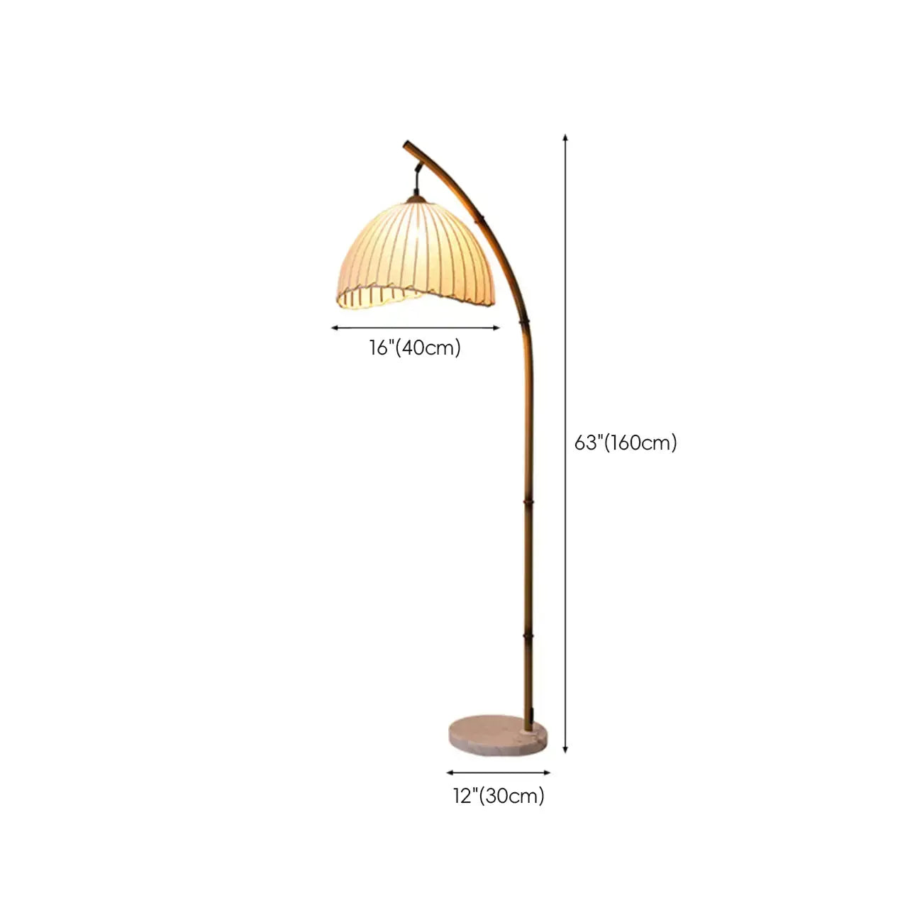 Lampadaire moderne en tissu avec dôme et arc en métal, à brancher, pour salon