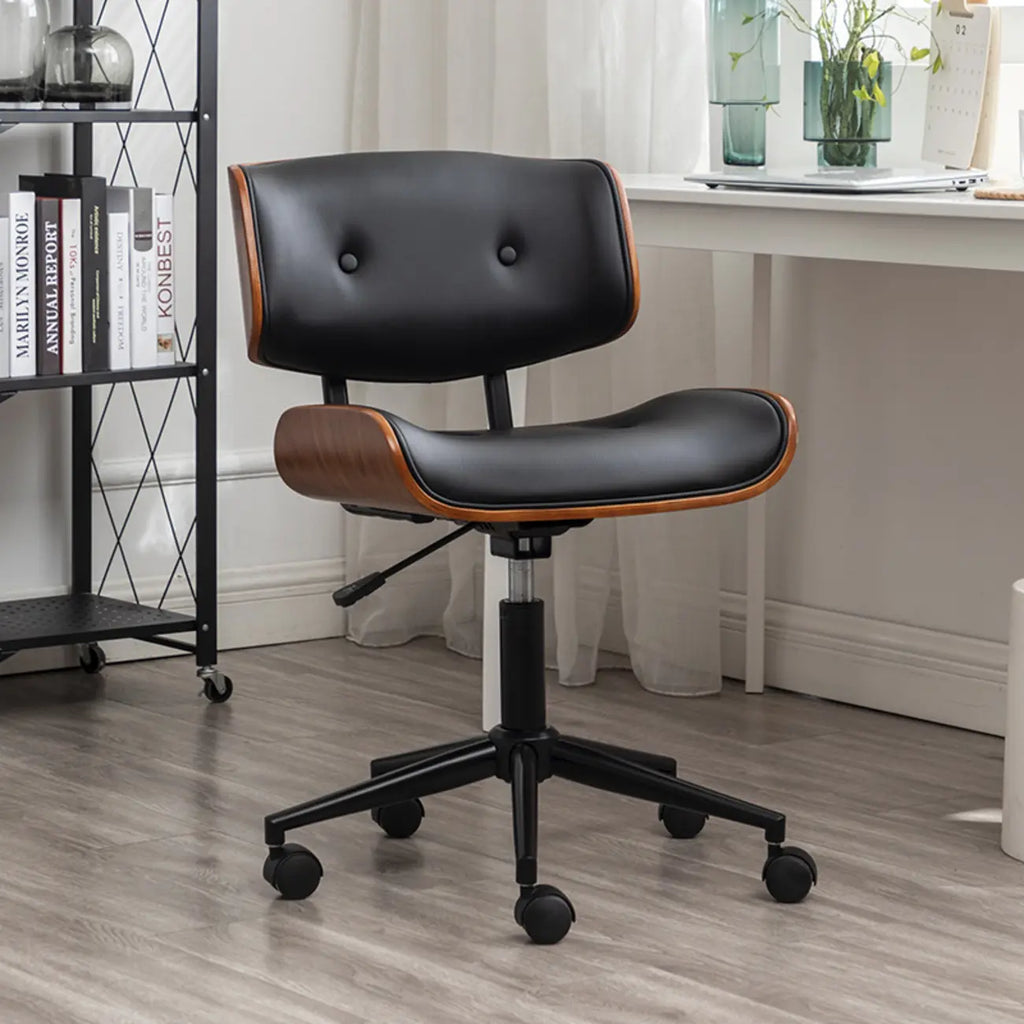 Fauteuil de bureau ergonomique pivotant en cuir noir réglable