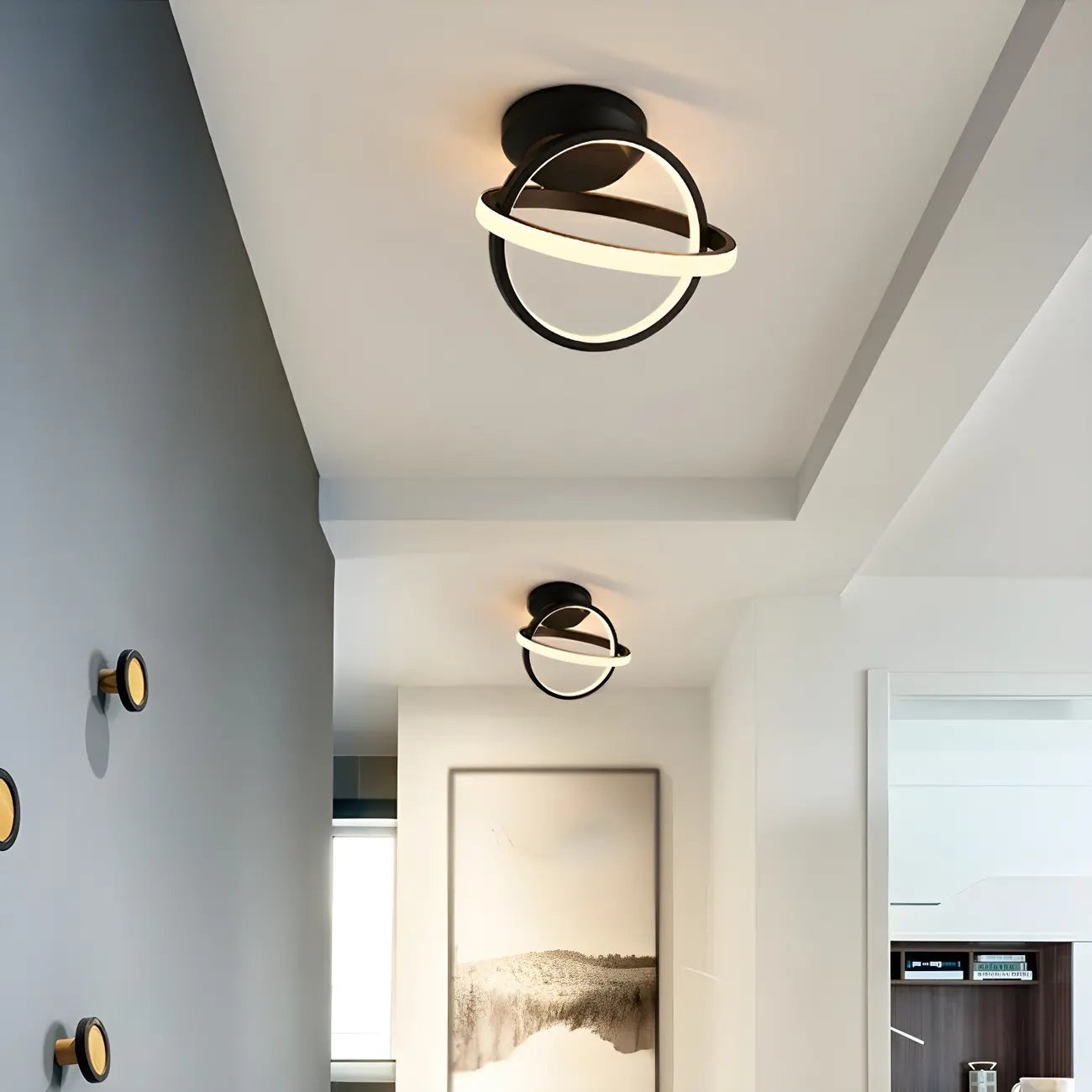 Mini plafonnier LED semi-encastré à intensité variable pour couloir avec anneau croisé