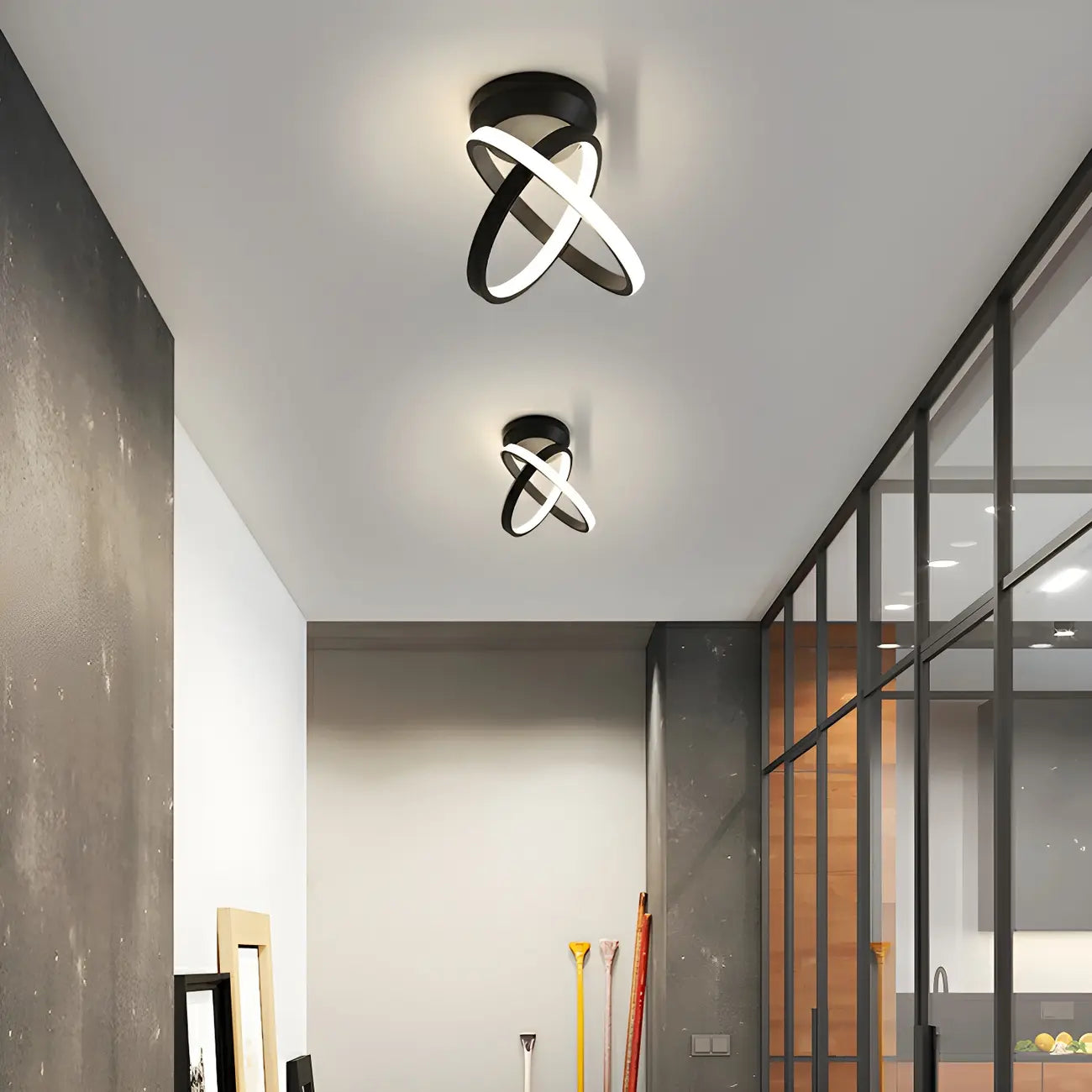 Mini plafonnier LED semi-encastré à intensité variable pour couloir avec anneau croisé