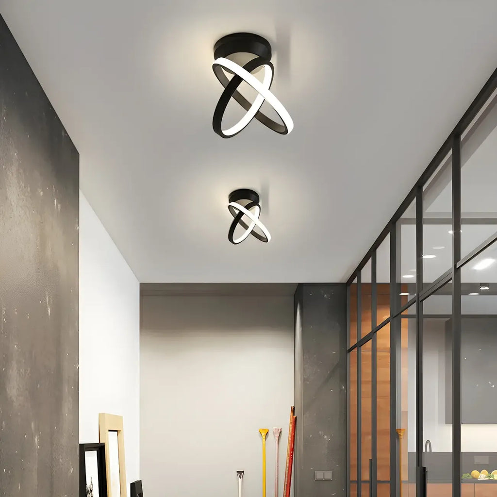 Mini plafonnier LED semi-encastré à intensité variable pour couloir avec anneau croisé