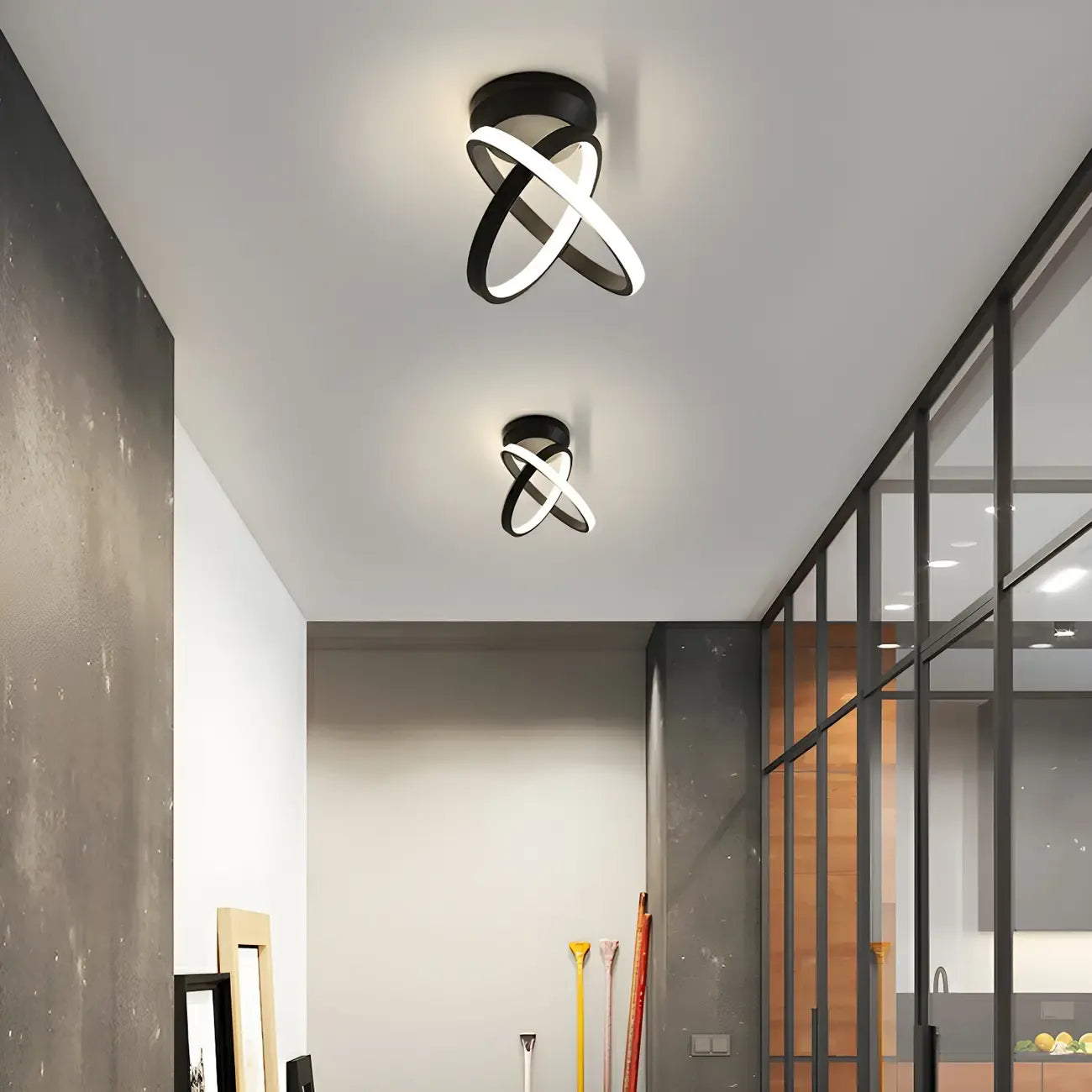 Mini plafonnier LED semi-encastré à intensité variable pour couloir avec anneau croisé