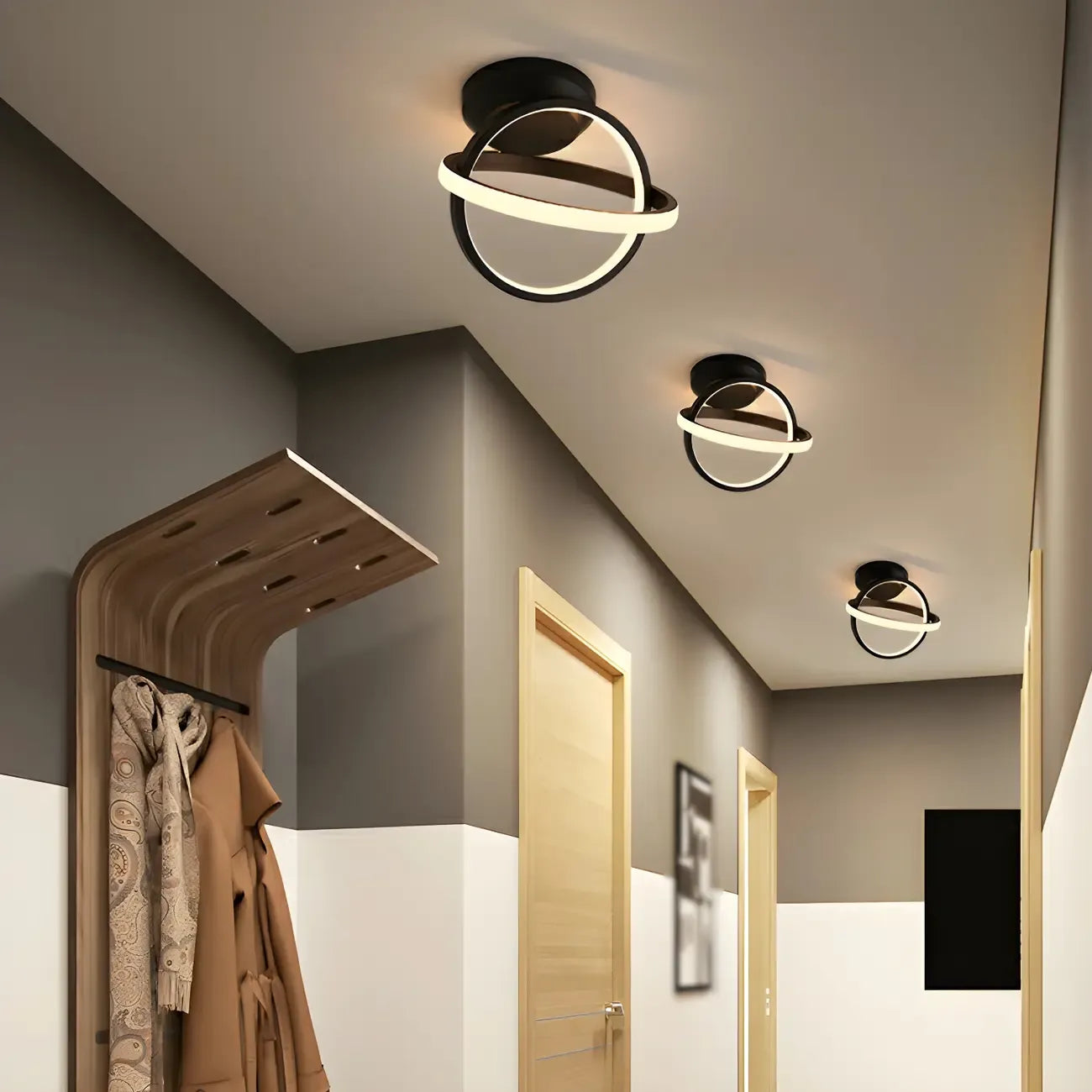 Mini plafonnier LED semi-encastré à intensité variable pour couloir avec anneau croisé