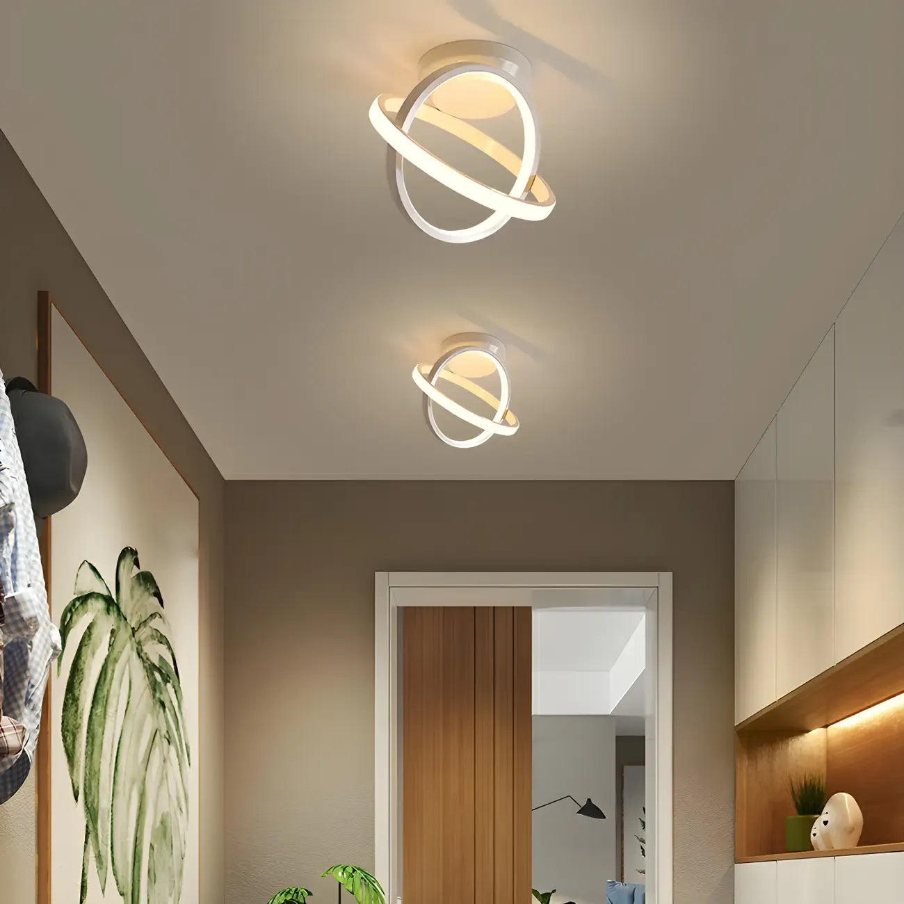 Mini plafonnier LED semi-encastré à intensité variable pour couloir avec anneau croisé