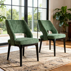 Chaise de salle à manger moderne en coton et lin vert, recouverte d'un revêtement en coton.