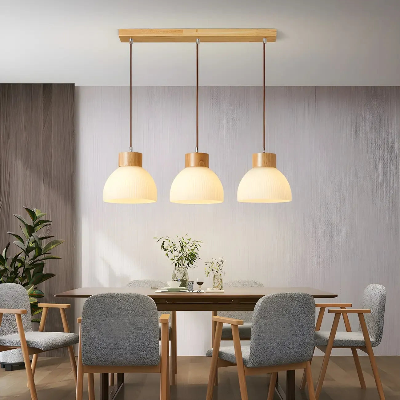Suspension moderne en bois et verre avec dôme pour îlot de cuisine