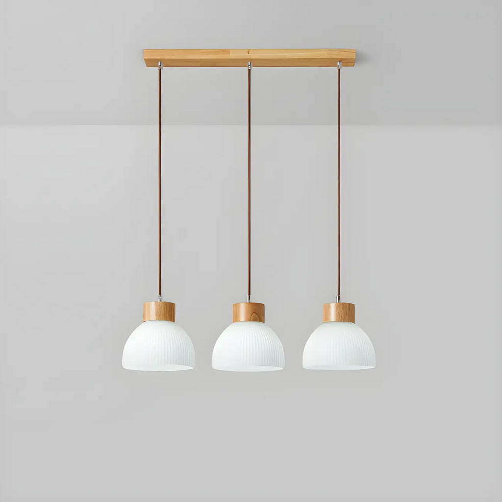 Suspension moderne en bois et verre avec dôme pour îlot de cuisine