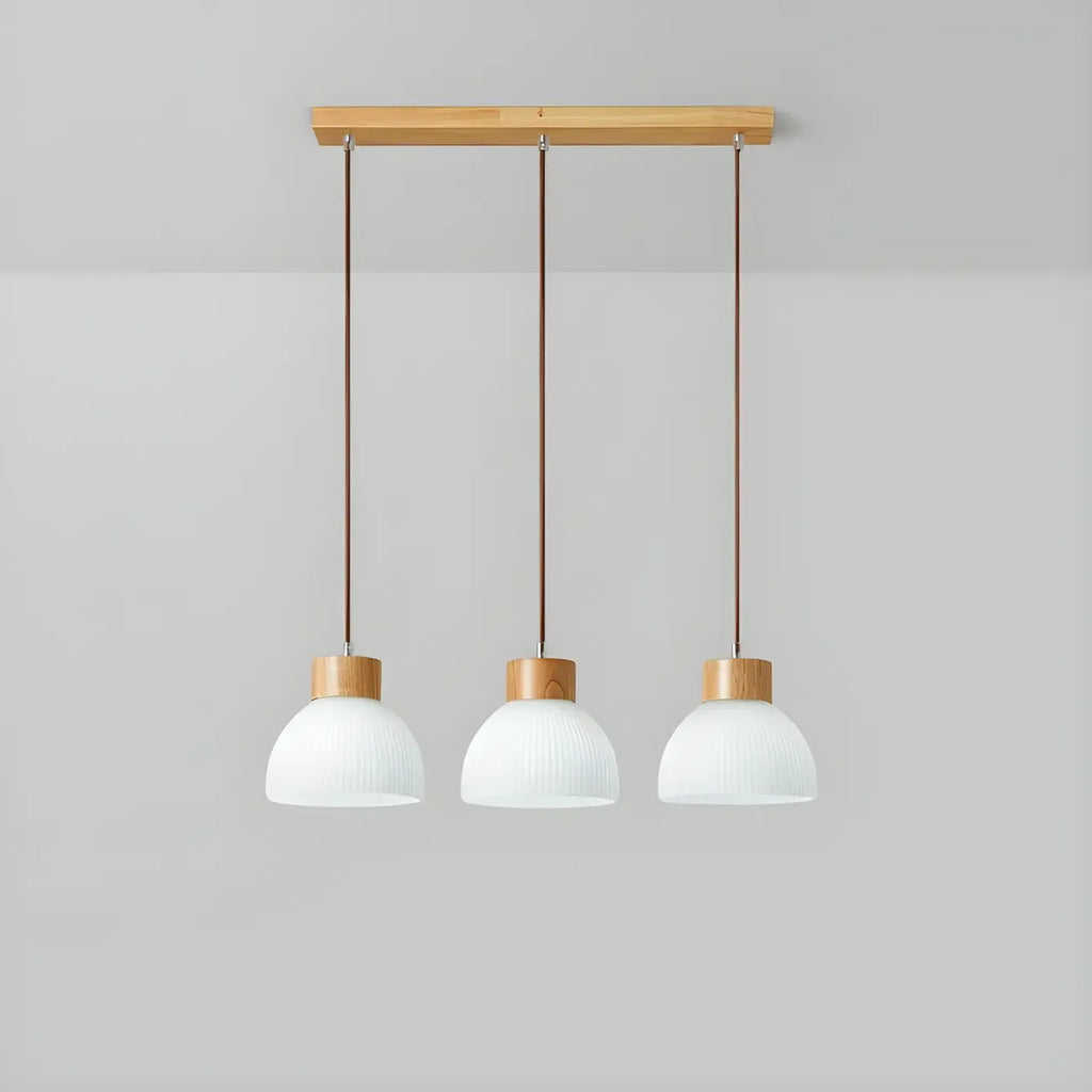 Suspension moderne en bois et verre avec dôme pour îlot de cuisine