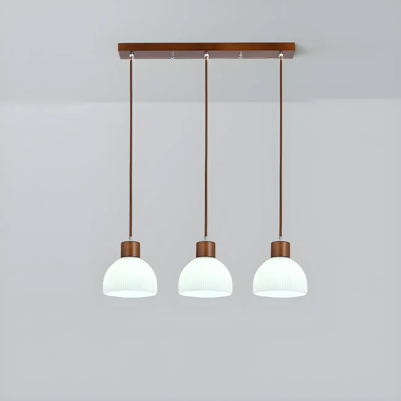 Suspension moderne en bois et verre avec dôme pour îlot de cuisine