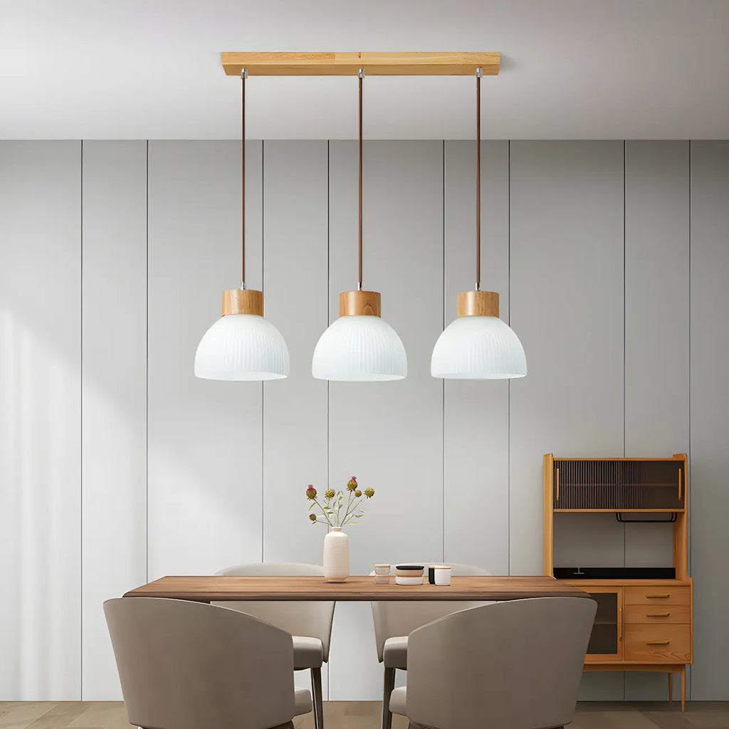 Suspension moderne en bois et verre avec dôme pour îlot de cuisine