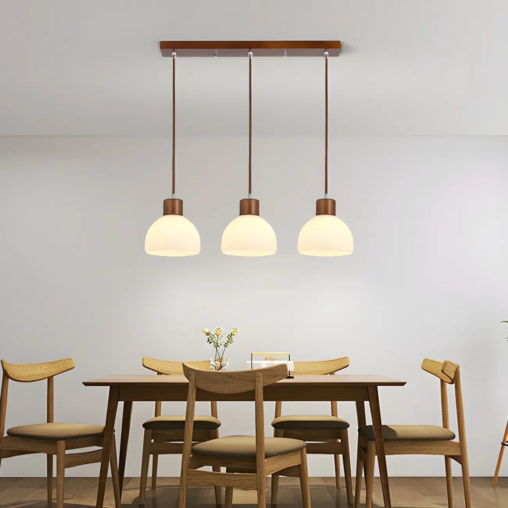Suspension moderne en bois et verre avec dôme pour îlot de cuisine