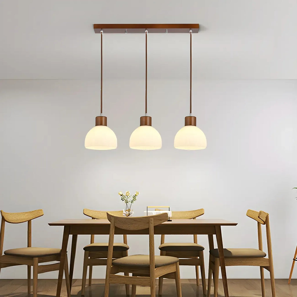 Suspension moderne en bois et verre avec dôme pour îlot de cuisine