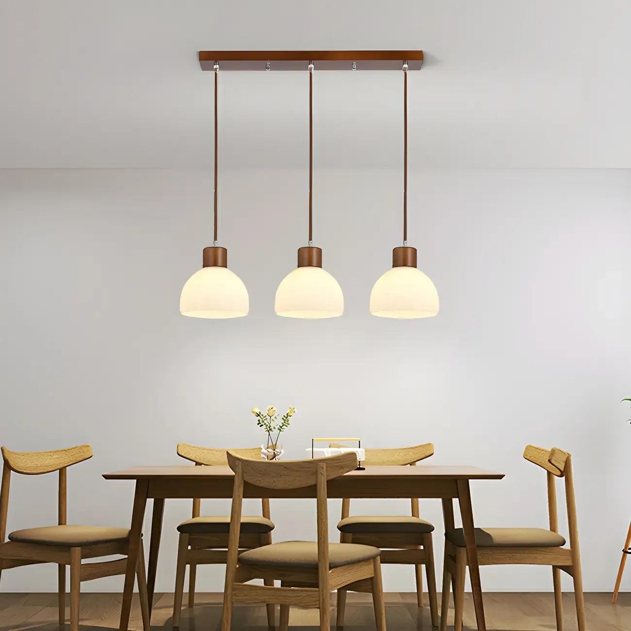Suspension moderne en bois et verre avec dôme pour îlot de cuisine