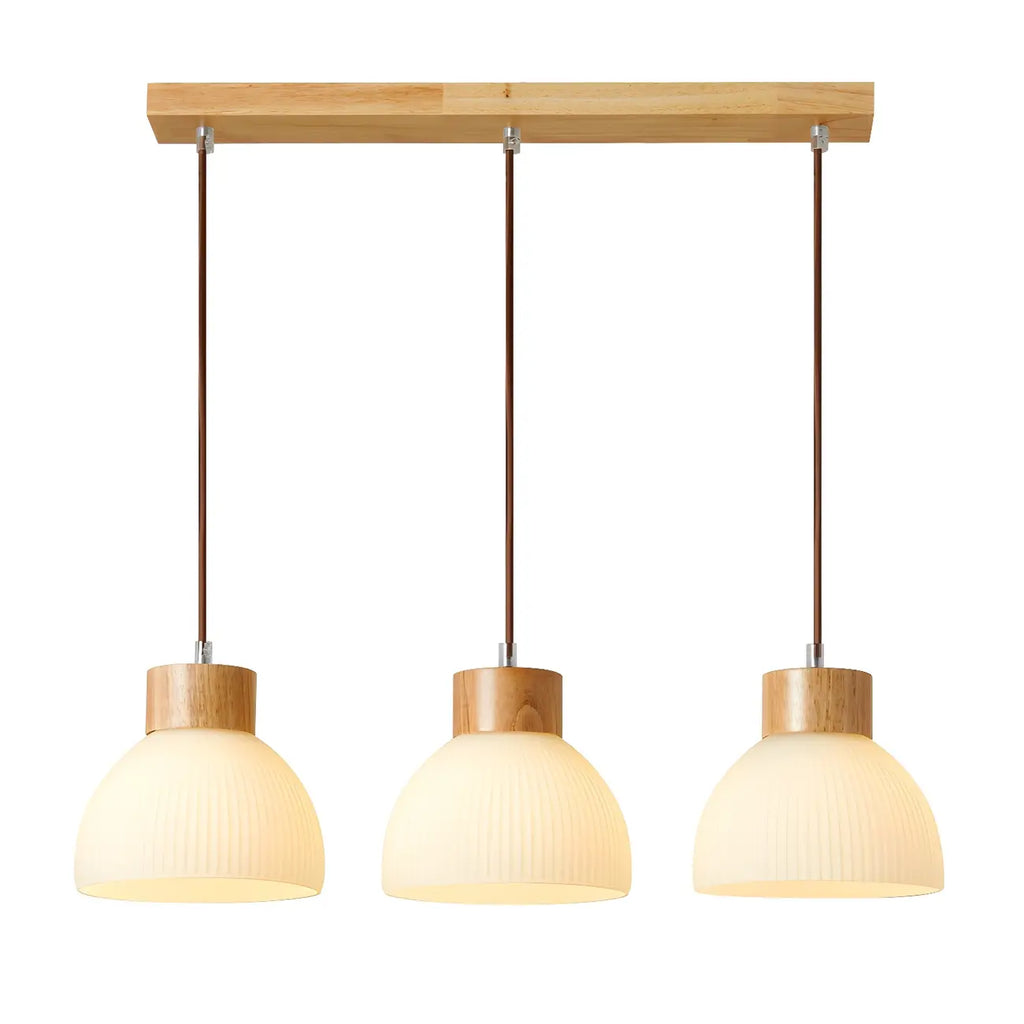 Suspension moderne en bois et verre avec dôme pour îlot de cuisine