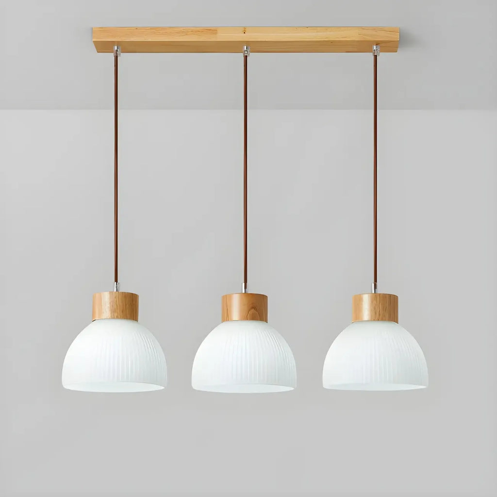 Suspension moderne en bois et verre avec dôme pour îlot de cuisine
