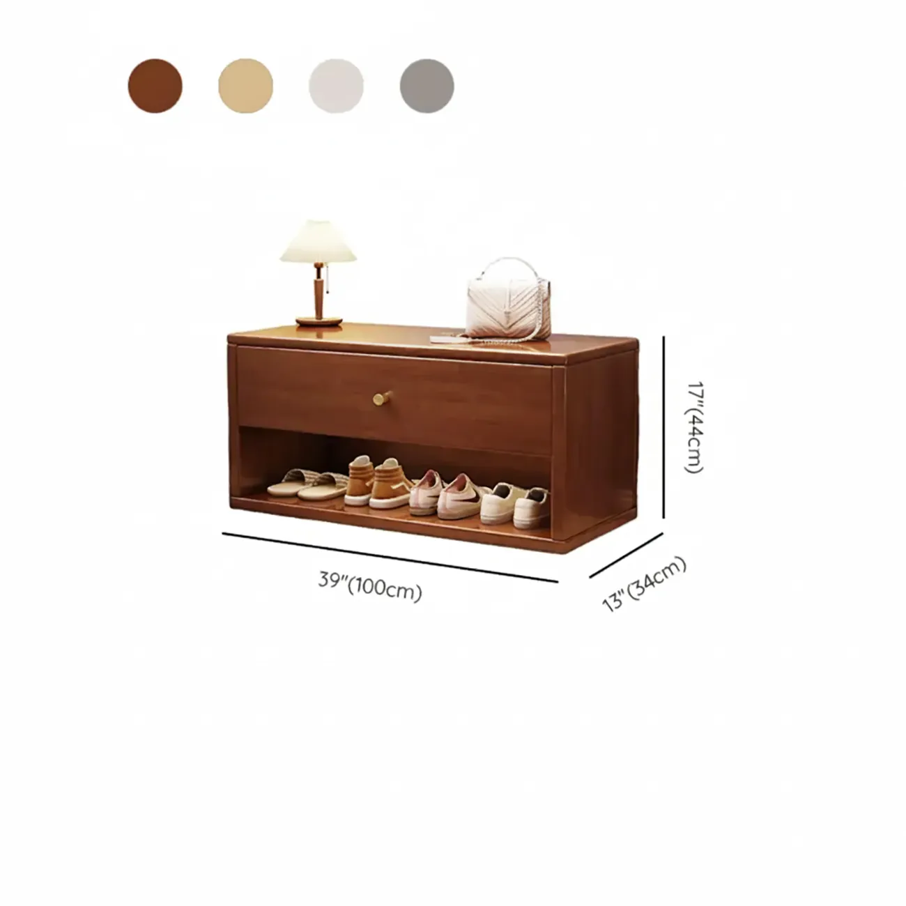 Banc d'entrée compact en noyer avec tiroir