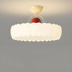 Plafonnier semi-encastré beige en forme de tambour avec abat-jour en plastique