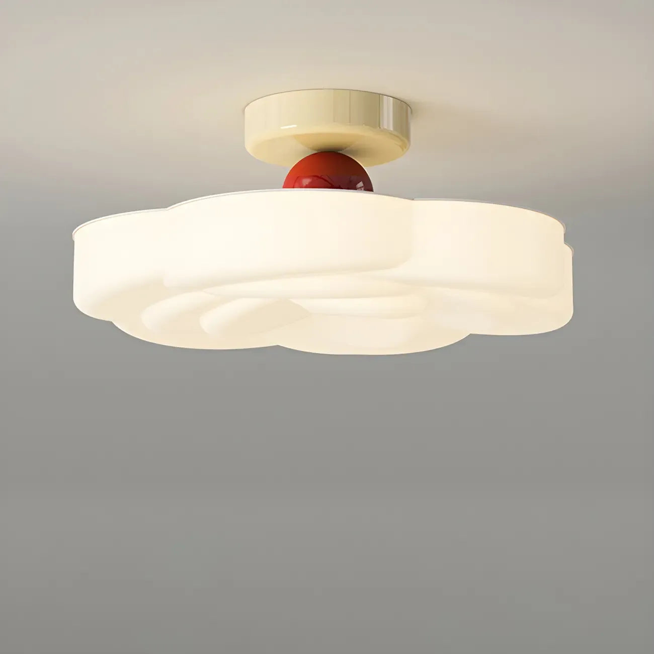 Plafonnier semi-encastré beige en forme de tambour avec abat-jour en plastique