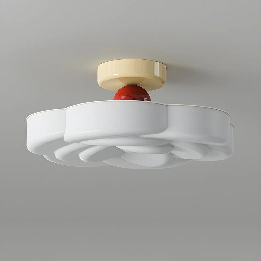 Plafonnier semi-encastré beige en forme de tambour avec abat-jour en plastique