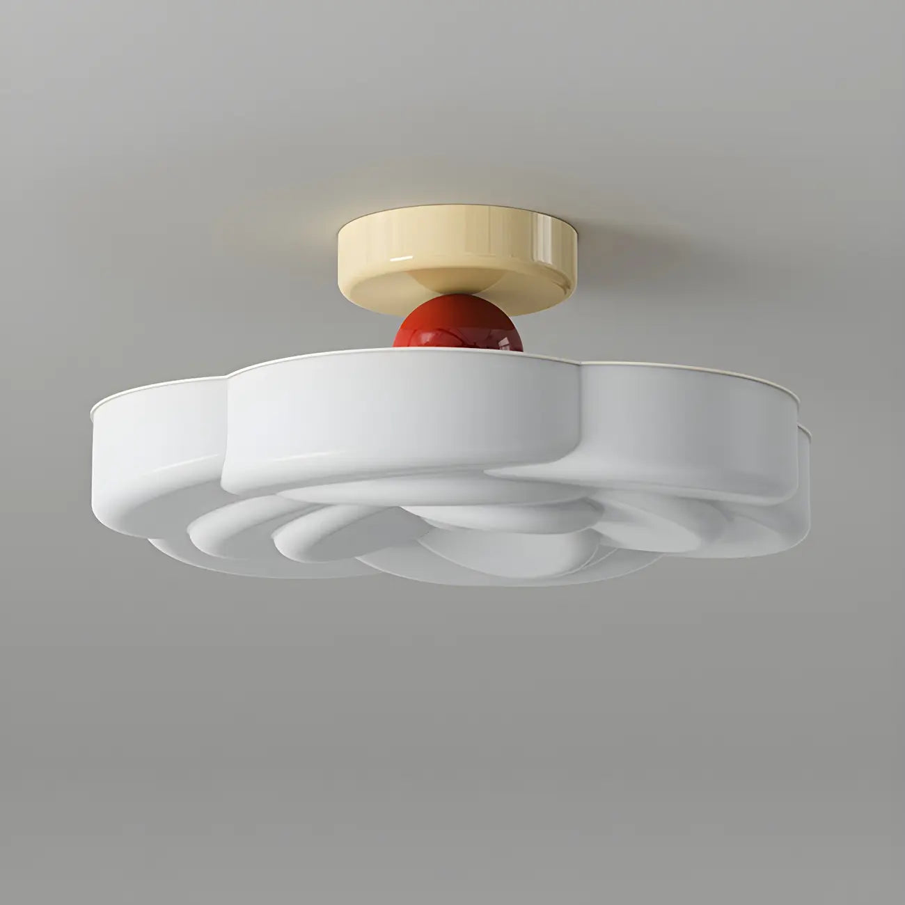 Plafonnier semi-encastré beige en forme de tambour avec abat-jour en plastique