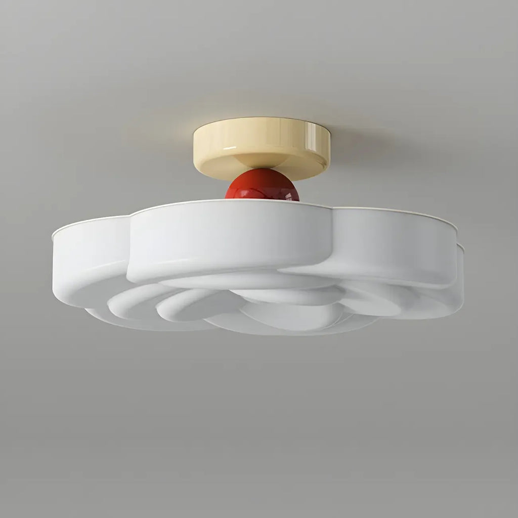 Plafonnier semi-encastré beige en forme de tambour avec abat-jour en plastique